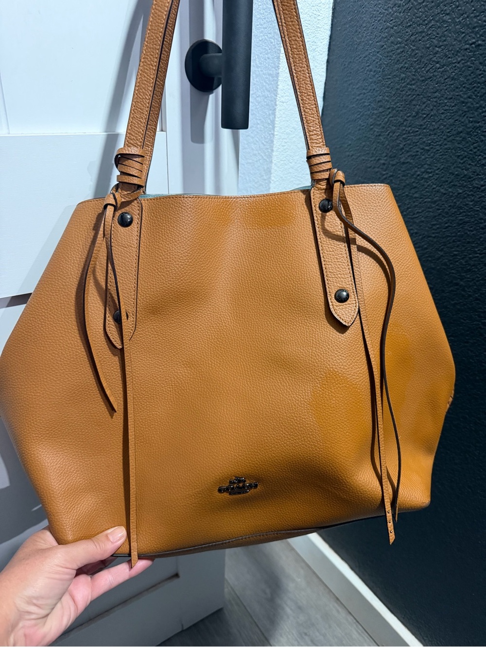 Coach Tan Pebbled Leather whipstitch market tote